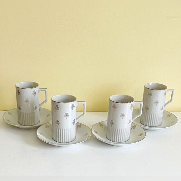 4 Vtg Irish Clover Porcelain Coffee Cups Saucers Japan Tea Cup, Mugs - Picture 1 of 14